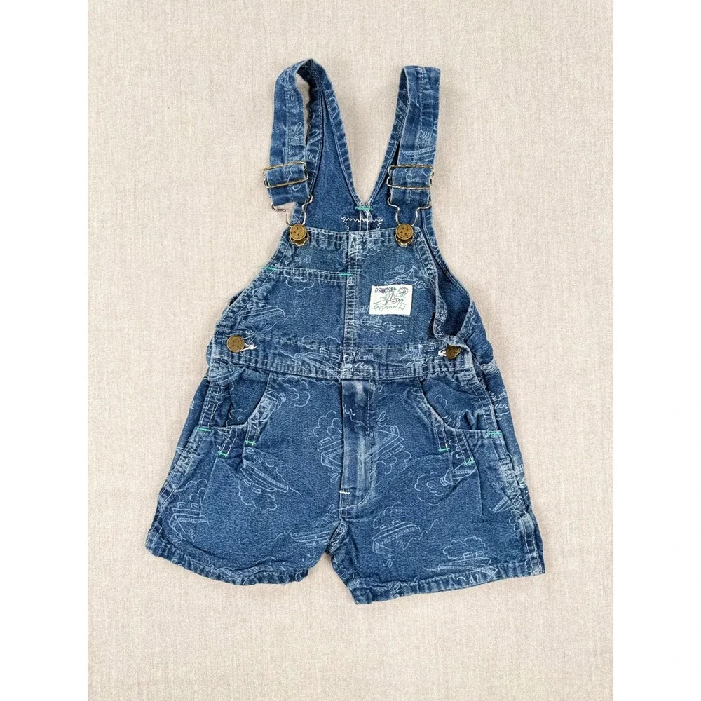 Vintage OshKosh Bgosh Nautical Sailboat Denim Shortalls Blue Kids 4T Vestbak